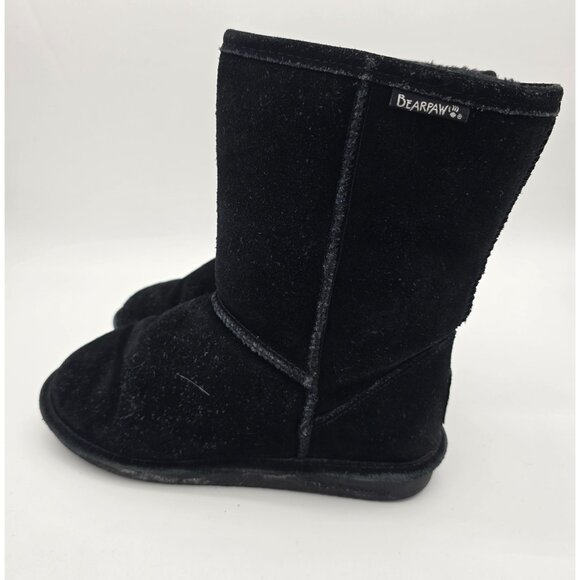 Bearpaw Emma Short Black Suede & Sheepskin Boots Womens Size 8 - Picture 2 of 9